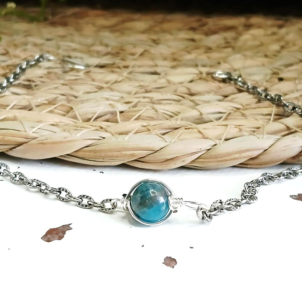 Blue Apatite Crystal Bracelet Anklet, Gemstone Jewelry Accessories 9.5"